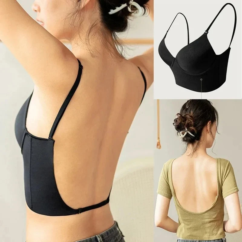 Invisible Bra Deep U Plunge Bras Backless Top for Dresses Sexy Lingerie with Transparent Strap Push Up Strapless Underwear
