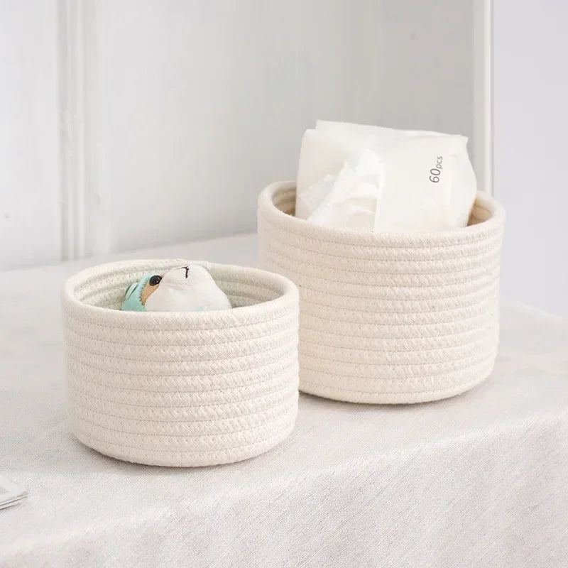 Handmade Woven Cotton Rope Woven Storage Basket Desktop Organizer Sundries Toys Comestics Keys Snacks Box Sundries Organizer