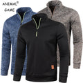 Men's Half Zipper Sweatshirts Long Sleeve Solid Color Pullover Turtleneck Streetwear Winter Warm Jacket Sport Coats