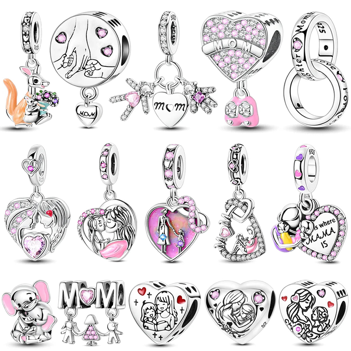 925 Sterling Silver Charm Bead Mum Love Happy Family Dangle Fit Original Bangle Bracelet Necklace DIY Jewelry
