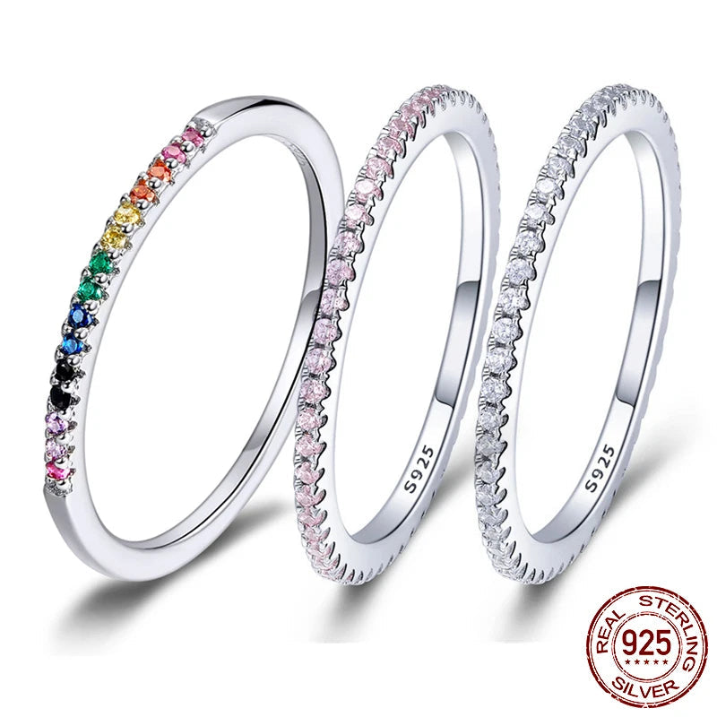 BAMOER 925 Sterling Silver CZ Simulated Diamond Stackable Ring Platinum Plated Eternity Bands for Women