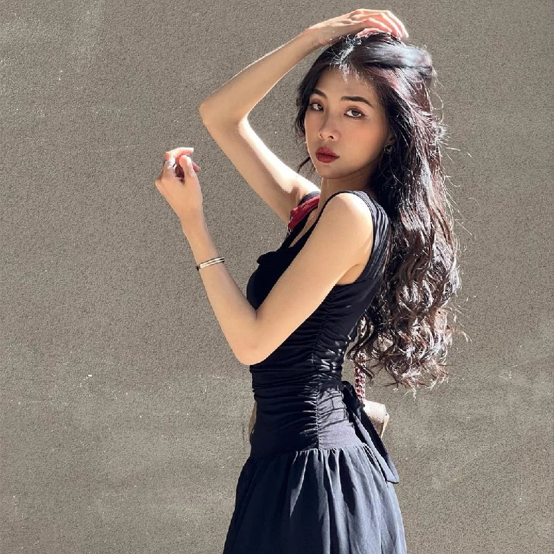 Long Dresses Sexy Women Ruched Bodycon Solid Maxi Dress Spring Y2K Summer Temperament High-waist Vestidos