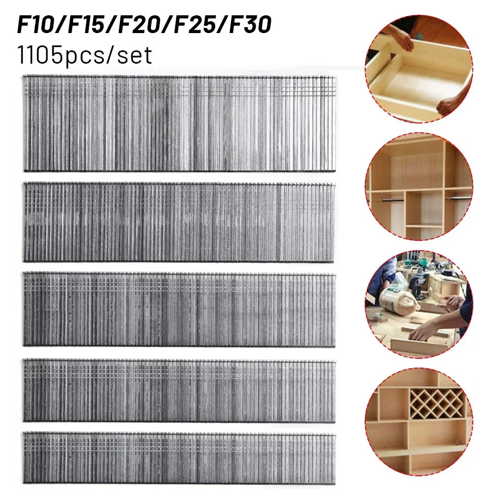 1105 Pcs Staples Nail Gun F15/F20/F25/F30 Straight Brad Nails For DIY Gardening Woodworking Home Improvement Hardware Fasteners Tools