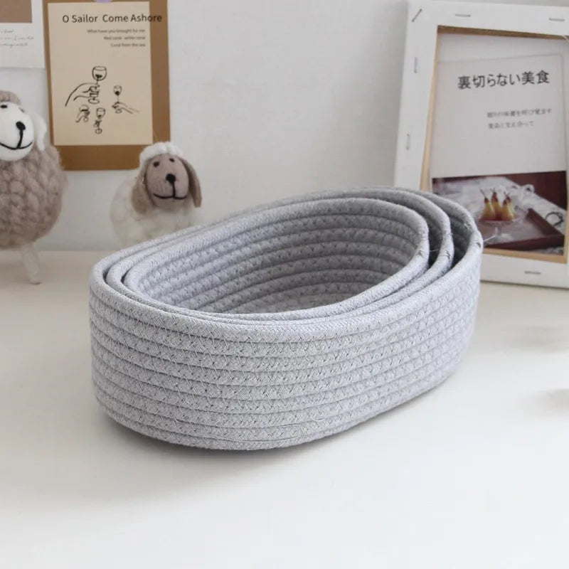 Rope Woven Storage Baskets Organise Box Desktop Sundries Key Cosmetics
