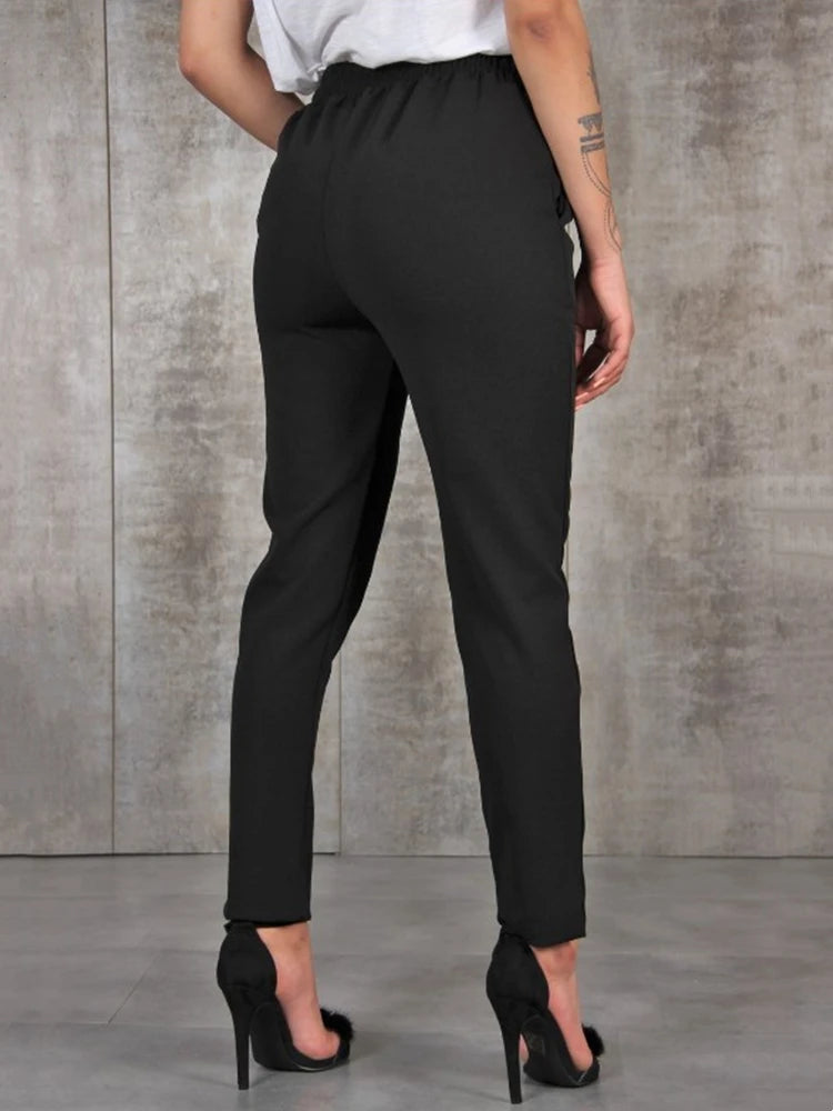 Casual Slim Thin Pants For Women High Waist Black Khaki Green Pants Woman Trousers