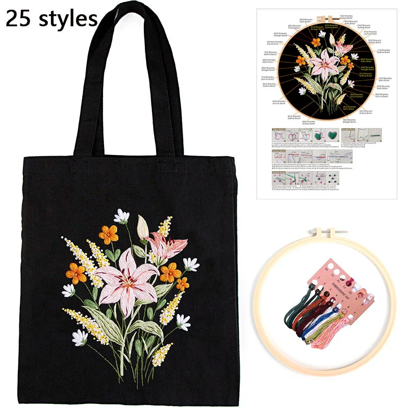 Embroidery kit for Beginners with Pattern Canvas Tote Bag,Arts and Crafts Supplies for Adults,DIY Needlepoint Kits for Crafts