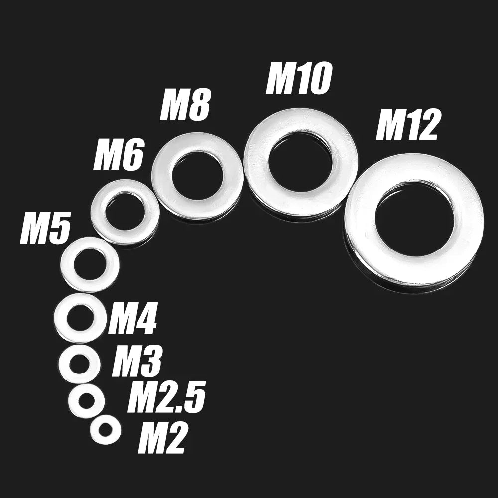 580/180pcs Stainless Steel Washer Assortment Kits M2-M12 Metal Screw Flat Washers Rings Plain Gaskets Fasteners for Screws Bolts
