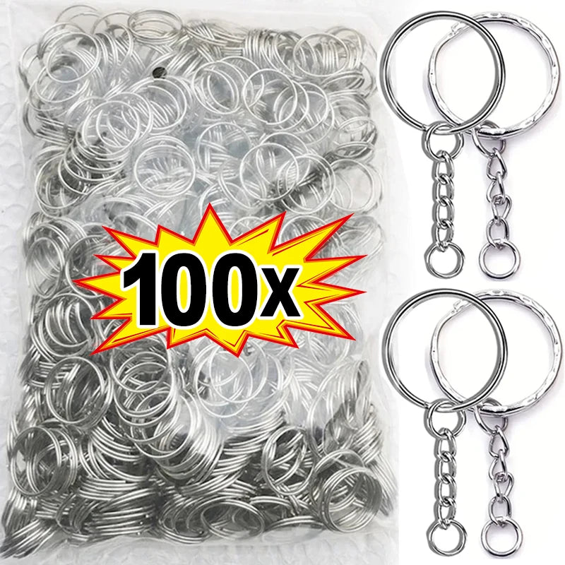 50/100pcs Metal Blank Keyring Keychain Split Rings DIY Keyfob Keys Ring Lobster Clasp Key Pendant Chains Buckles Stainless Steel