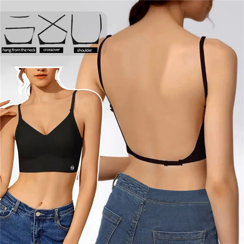 Invisible Bra Deep U Plunge Bras Backless Top for Dresses Sexy Lingerie with Transparent Strap Push Up Strapless Underwear