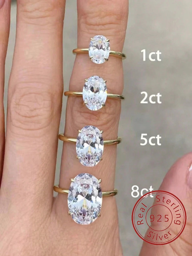 925 Sterling Silver 1-8CT Zircon Oval Stone Ring For Women Engagement Wedding Luxury High Quality Fine Jewelry