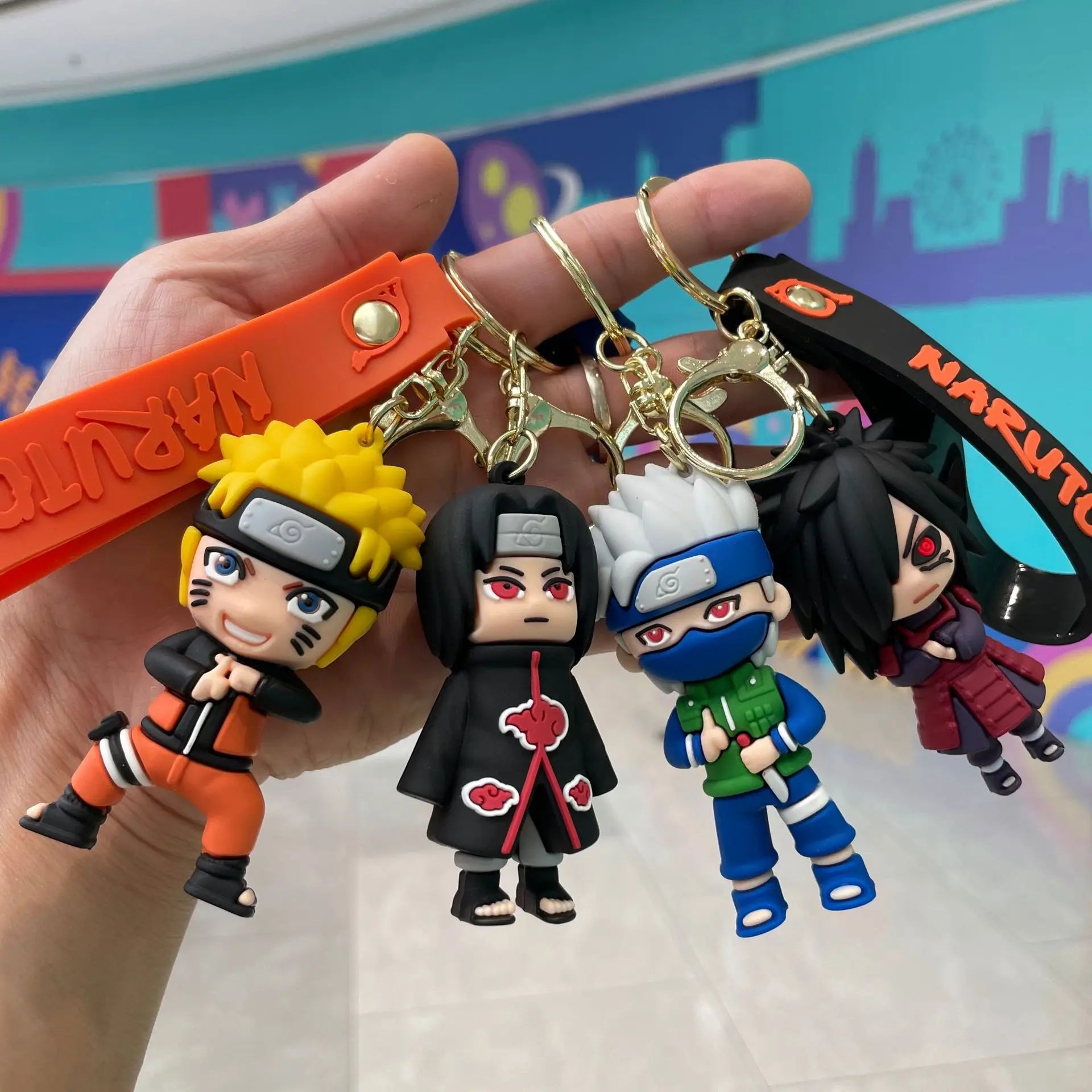 Naruto Keychain Anime Figure Haruno Sakura Hatake Kakashi Gaara Uzumaki Naruto PVC Pendant key Rings for Kids Birthday Toy Gift