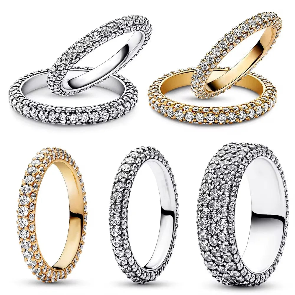 Sparkling Pavé Rings Single Row For Women Silver and Gold Zircon Premium Accessories Couple Rings Love Gift Anniversary Classic