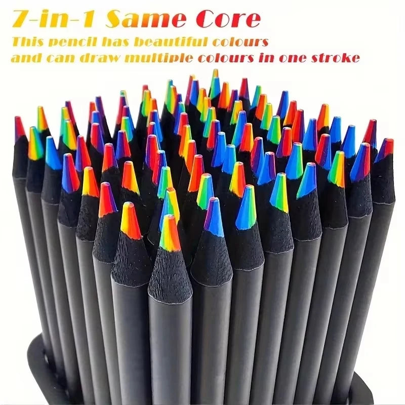 12Pcs Rainbow Colour Pencils for Kids, Concentric Gradient Crayons, Art Painting, Drawing Stationery 3mm 7 Colors