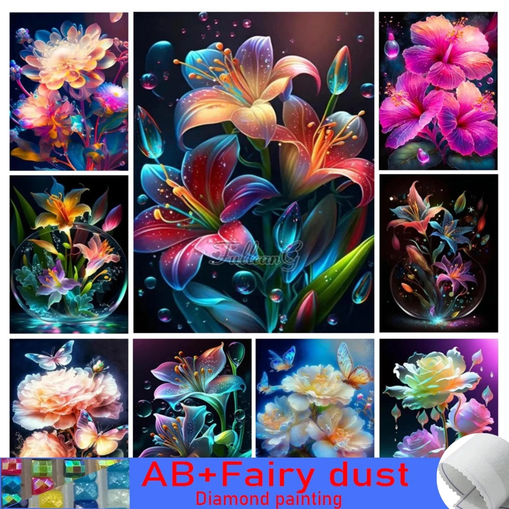 Fresh Flowers Mosaic 120 colors AB Fairy Dust Diamond Painting Art Cross Stitch Kits Rose Diy Embroidery Lily Picture Wall Decor