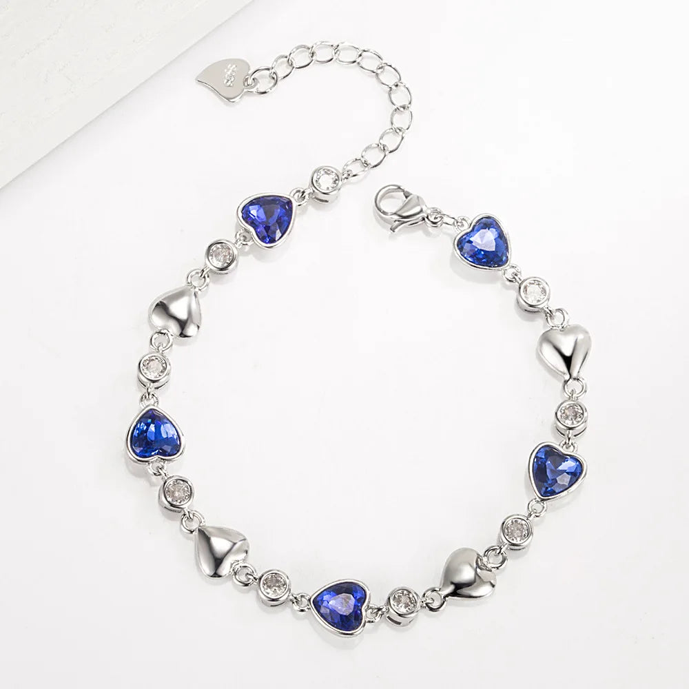 925 Sterling Silver Blue Zircon Heart Love Bracelets For Women Wedding Luxury Quality Jewelry Accessories  Items