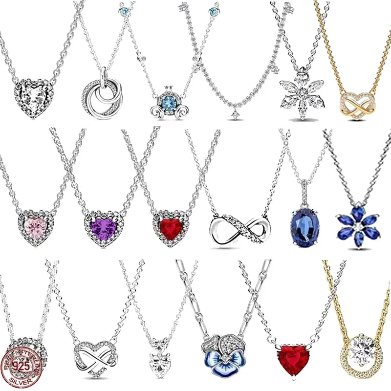 Silver classic heart-shaped snowflake crystal zircon necklace for women exquisite necklace DIY gift