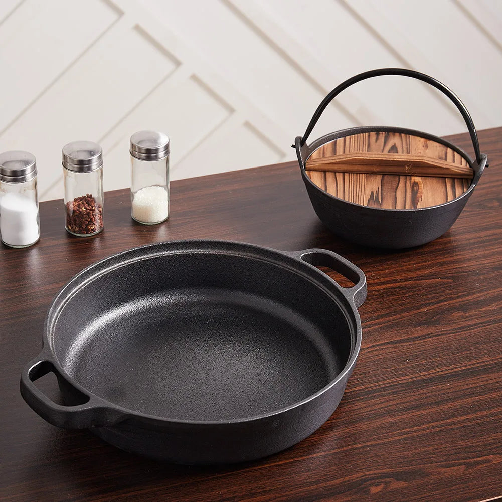Black Pre-Seasoned Cast Iron Pan Double-ear Frying Pan for Various Stove Types, Ovens, and Induction Cookers