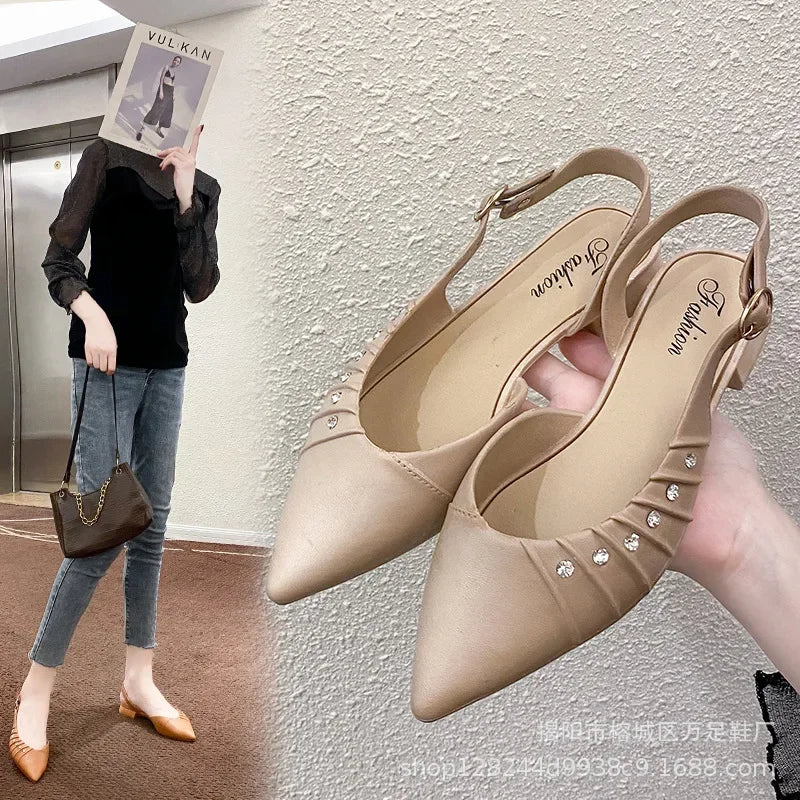 Vintage French Style Women's Sandals Pointed Toe Shoes Slippers Summer Flats Shoes For Women