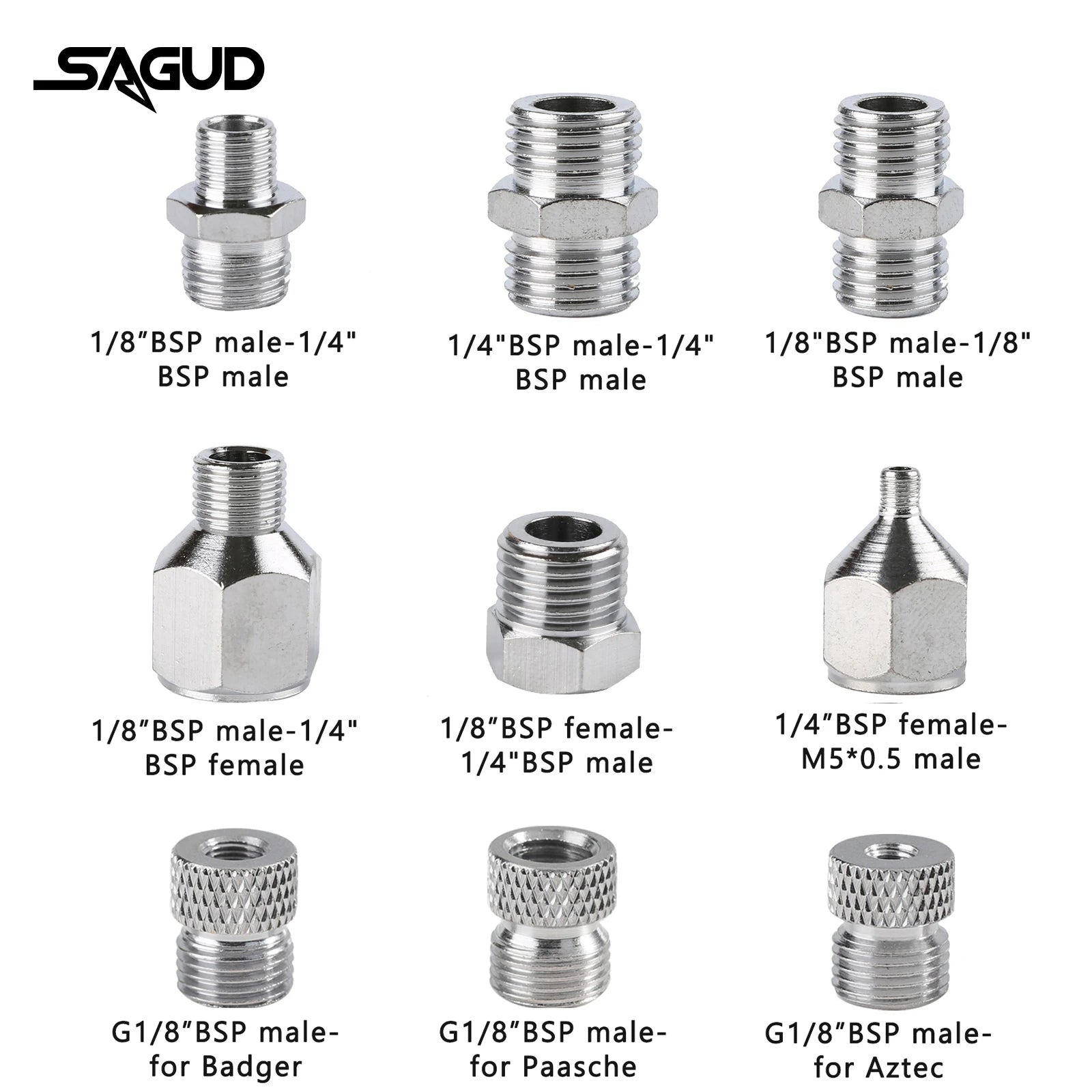 1-9PCS/Set Airbrush Adaptor Fitting Accessories Replacement Kit Coupling Connector Tool For Compressor and Air Brush Hose
