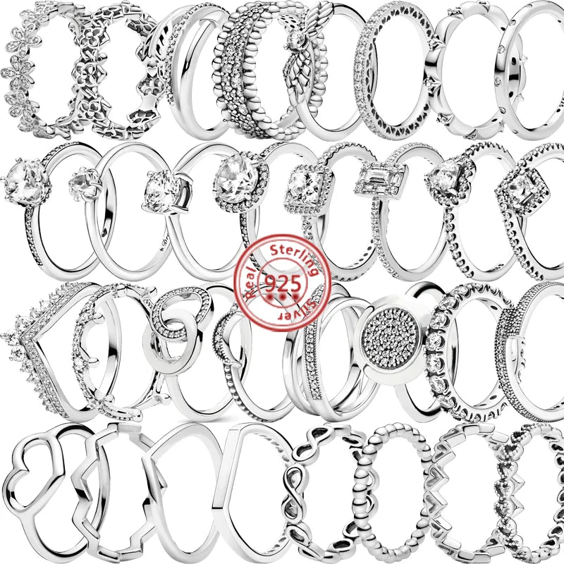 Silver Crown Heart Flower Wing Zircon Sparkling CZ Rings For Women Fine Jewelry Anniversary Gifts