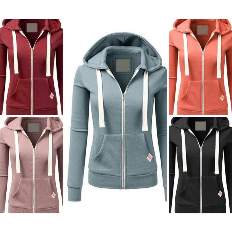 Fashion Sports Hoodie Long Sleeve Drawstring Pocket Zipper Coat Zip Sweater Top