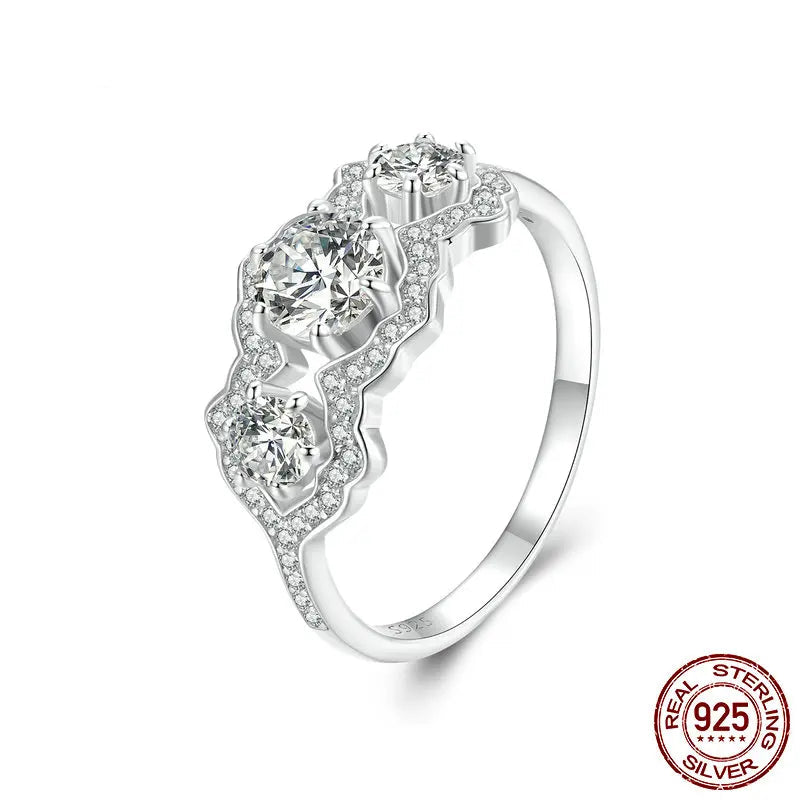 BAMOER 2024 Simulated Diamond Engagement Rings for Women, Gold Plated 925 Sterling Silver Cubic Zirconia Wedding Eternity Ring