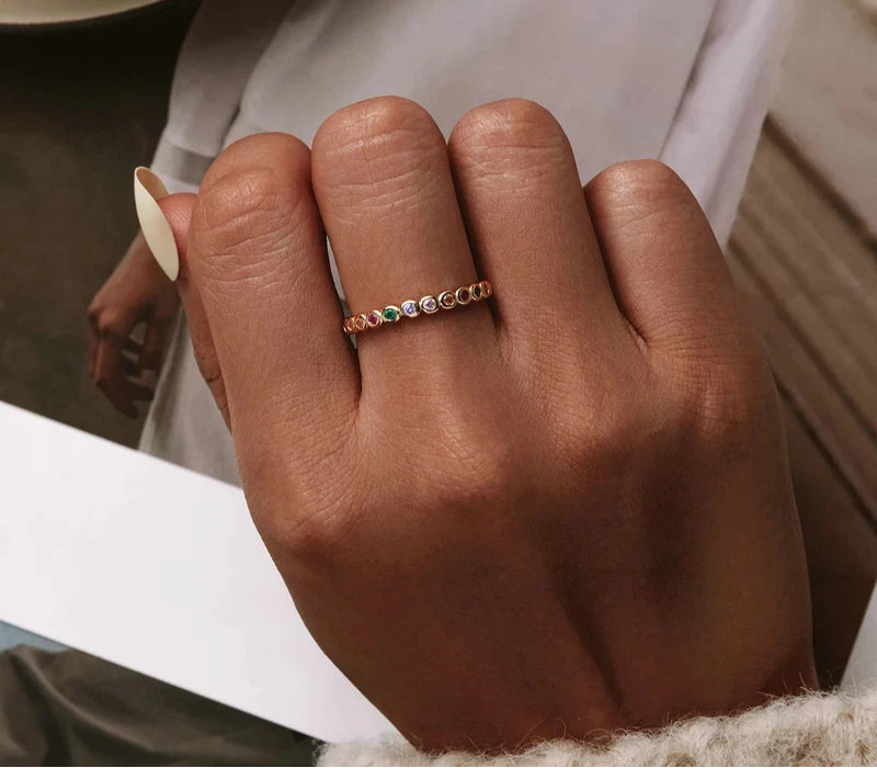 BAMOER 925 Sterling Silver Rainbow Zircon Finger Ring for Women Trendy Fashion Dazzling CZ Stone Anillos Jewelry Gift SCR714