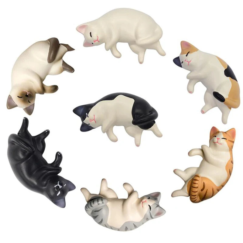 6pcs Kawaii Resin Mini Sleeping Cat Mini Figures Miniature Things Statues Dollhouse Room Home Decor Items Desk Accessories