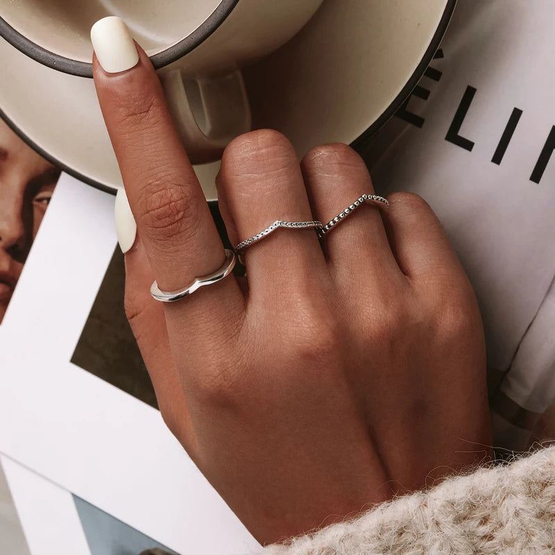 Solid 925 Sterling Silver Shimmering Wish Stackable Finger Ring For Women Fashion Original Jewelry Gift XCH7649