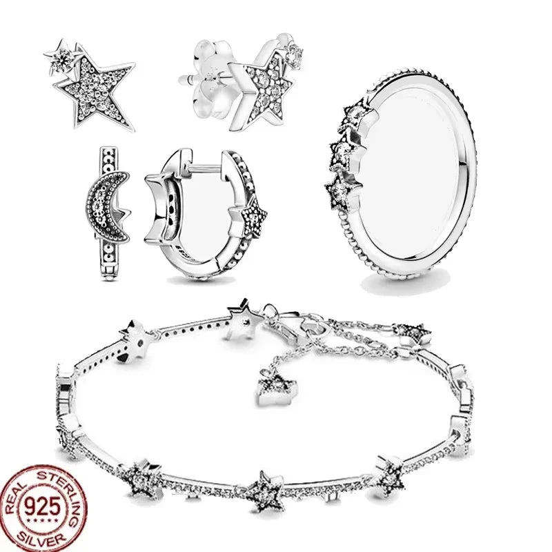 Silver exquisite set series sparkling star bracelet ring earring women's DIY exquisite gift