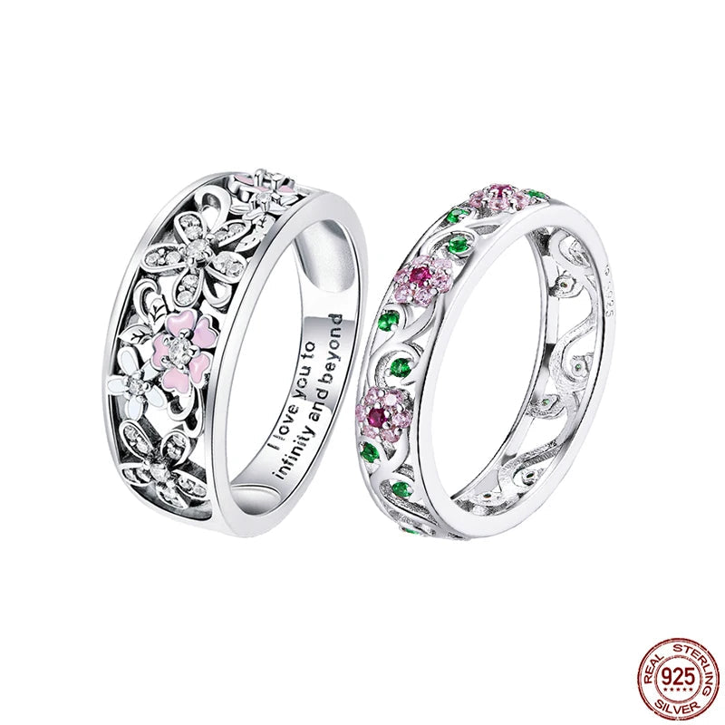 Bamoer Fashion Genuine 925 Sterling Silver Daisy Flower Finger Ring for Women Clear CZ Luxury Engagement Wedding Jewelry Gift
