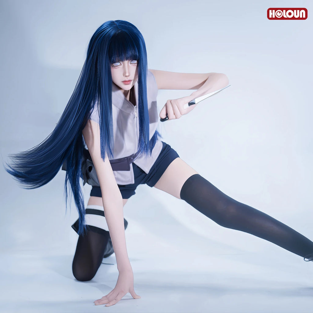 HOLOUN Anime Hyuga Hinata Cosplay Costume Wig Top Shorts Waist Bag Christmas Gift