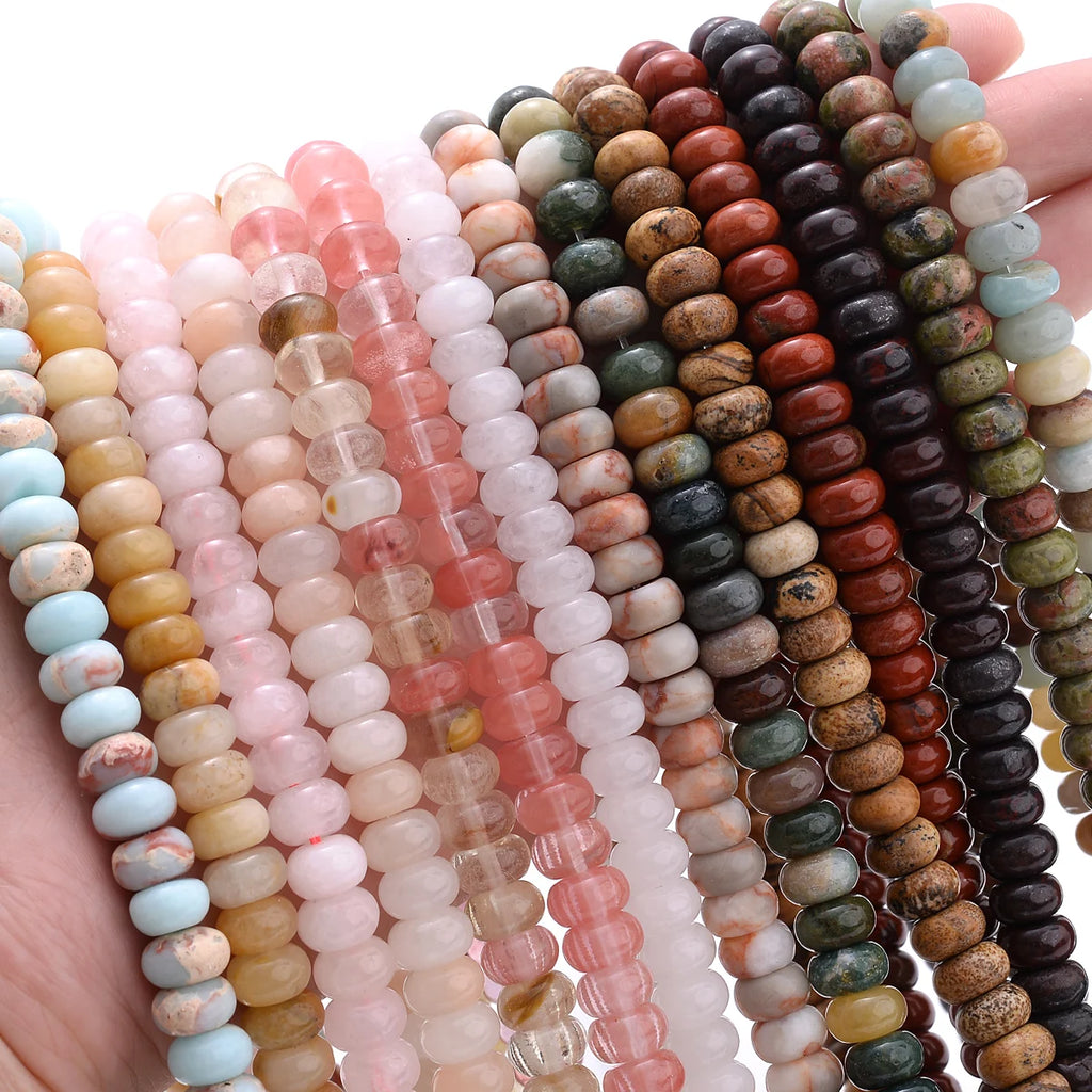 Natural Rondelle Stone Beads 4*8mm Amazonite Jaspers Jades Crystal Loose Drum Gem Beads for Jewelry Making DIY Bracelet Necklace