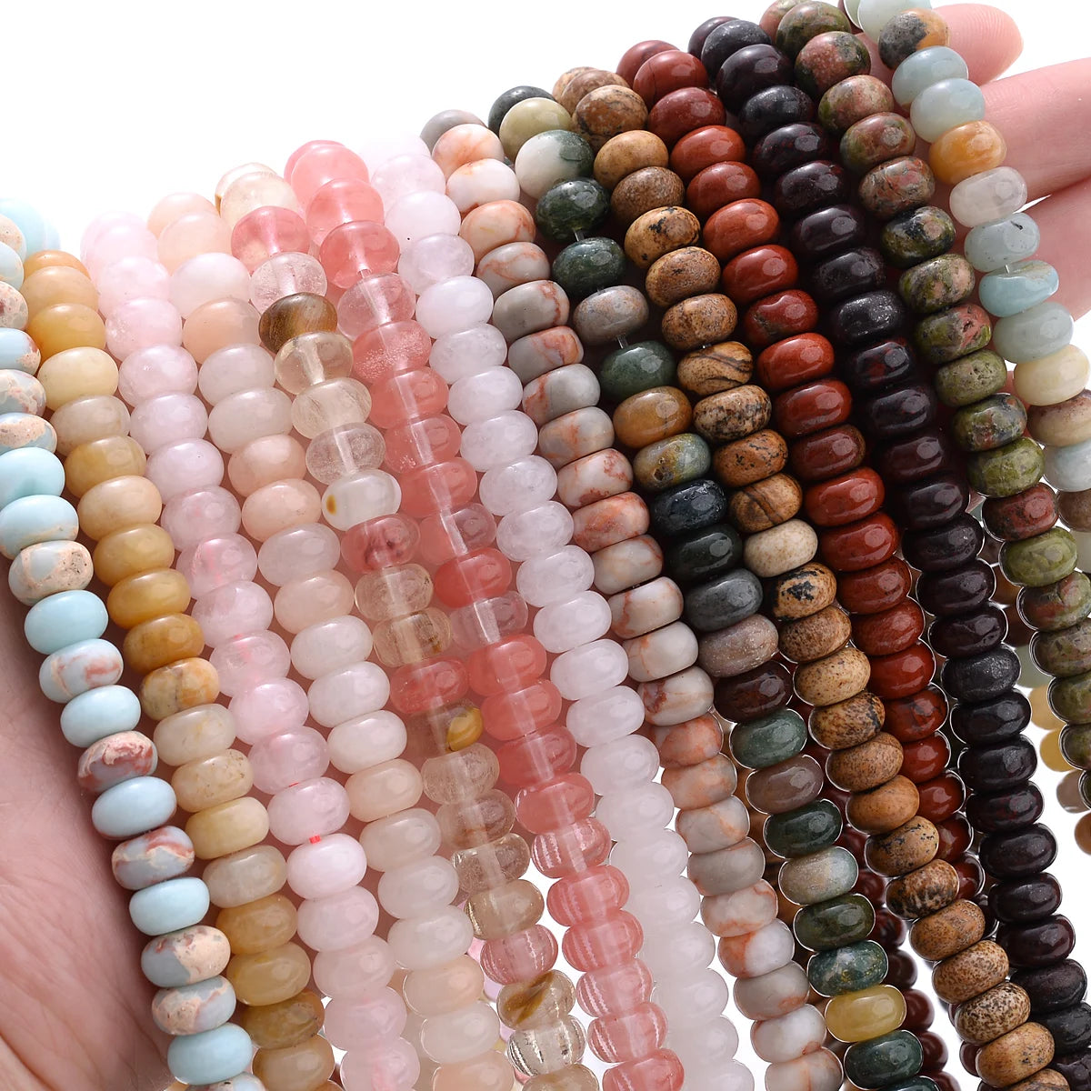 Natural Rondelle Stone Beads 4*8mm Amazonite Jaspers Jades Crystal Loose Drum Gem Beads for Jewelry Making DIY Bracelet Necklace