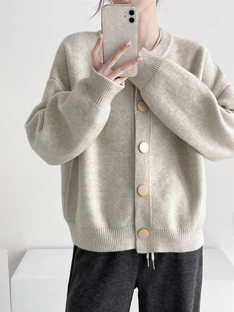 Women s Cardigans Sweater O-neck Autumn Winter Knitted Loose Cardigans Solid Single Breasted Womens Sweaters