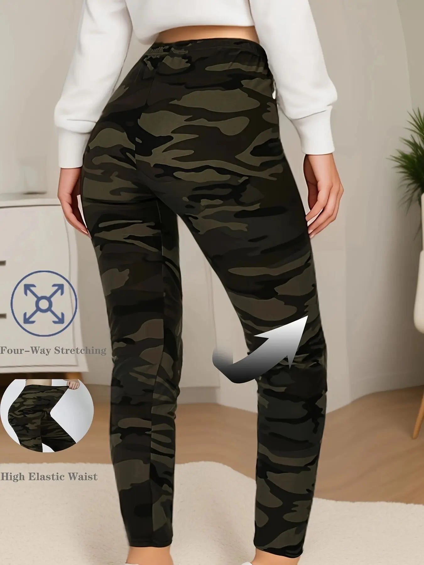 Women's Plus Size Super Elastic Leggings Military Green Camouflage Soft Sports Outerwear Tight Cropped Pants