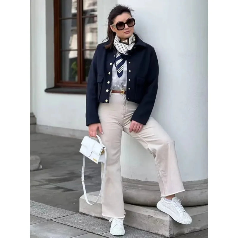 Aviator Black Jacket Wool & Blends Coats Cropped Bomber Jacket  Autumn Winter Demi-season Crop Jacket Outerwears