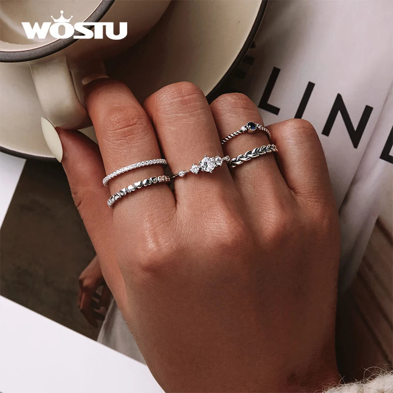 Solid 925 Sterling Silver Simple Rings For Women Wedding Engagement Heart Rings With Zircon Original Female Jewelry