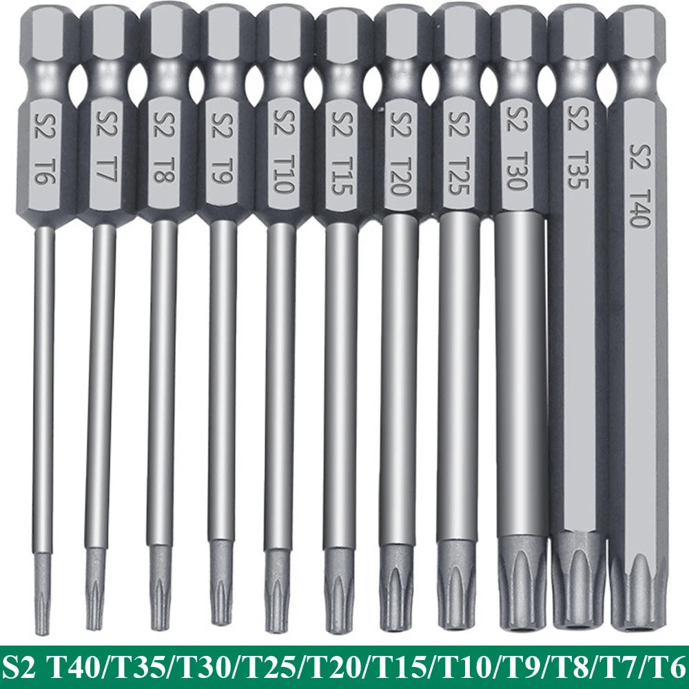11 PCS  Torx Security Bit Set S2 Steel Magnetic Security Screwdriver Set 50/100mm Star Screwdriver Set for Shark Vacuum T6-T40