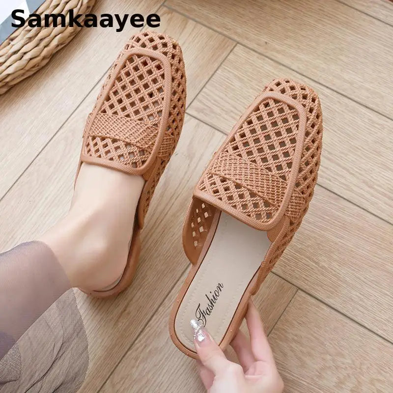 36-41 Women Summer Shoes Hollow Out Beach Sandals Closed Toe Flip Flops Flats Anti-slip Bathroom Breathable Footwear y1