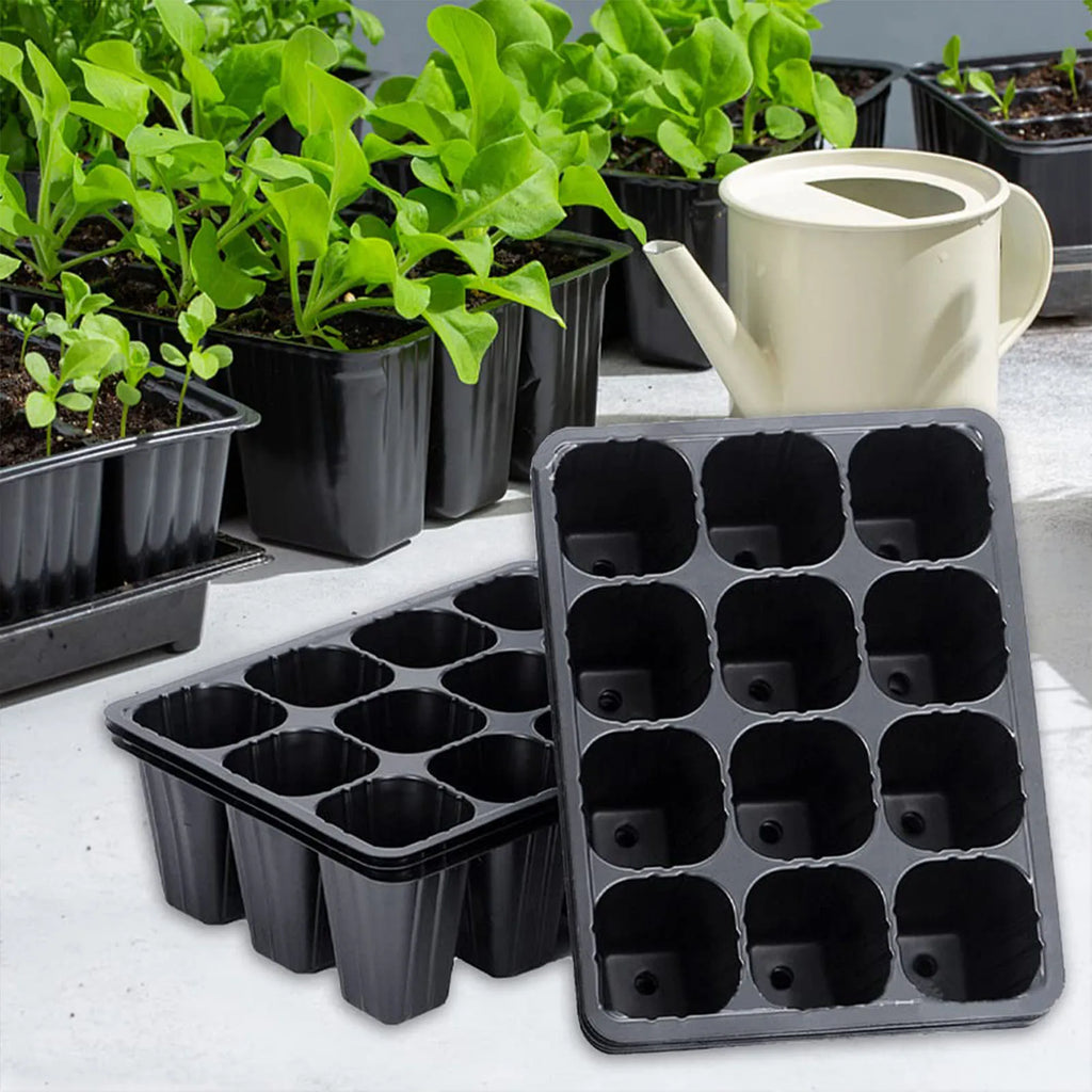 10 trays x 12 Holes Vegetable Seedling Pots Seedling Tray Garden Pots Durable Seed Germination Plant Flower Pots Grow Box For Planting