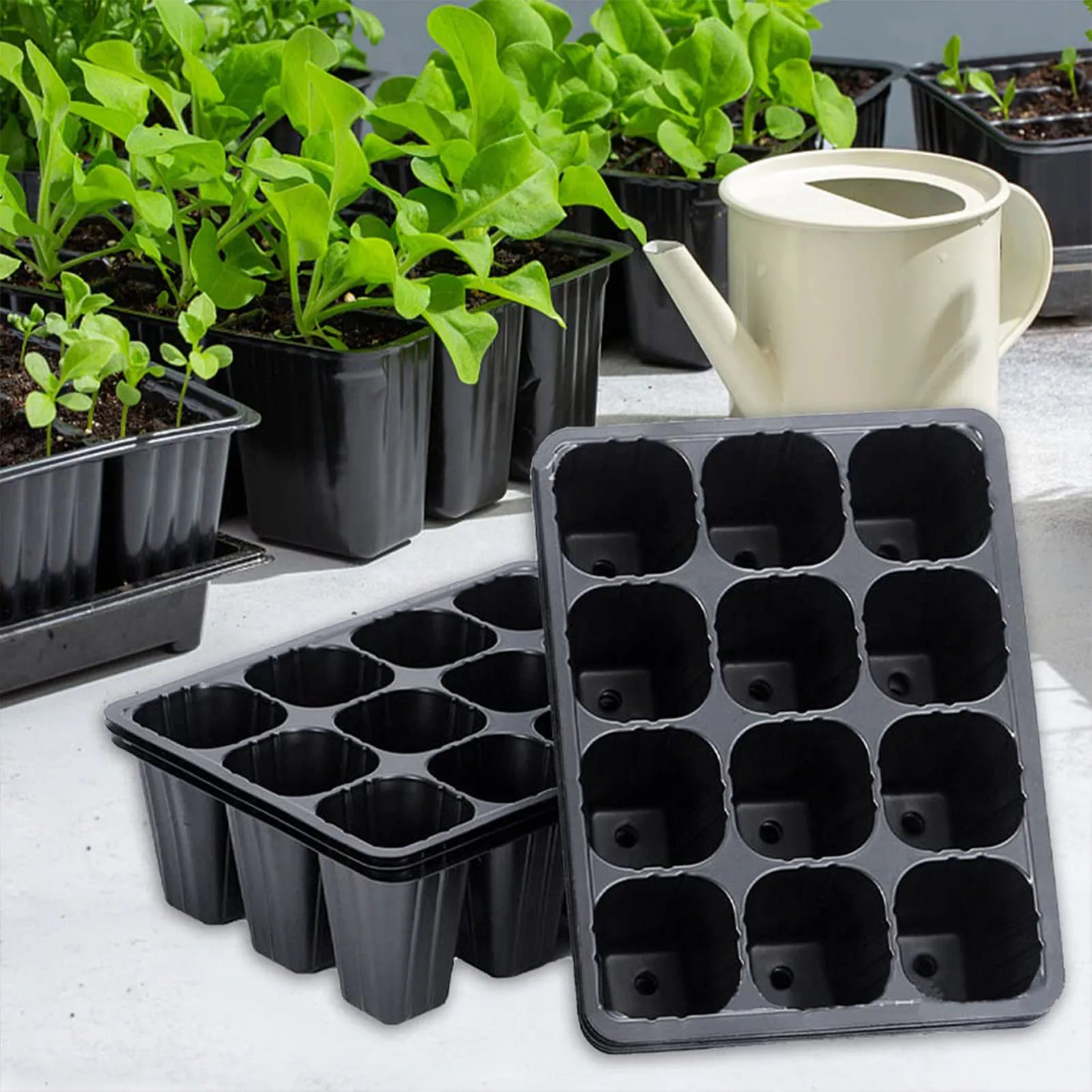 10 trays x 12 Holes Vegetable Seedling Pots Seedling Tray Garden Pots Durable Seed Germination Plant Flower Pots Grow Box For Planting