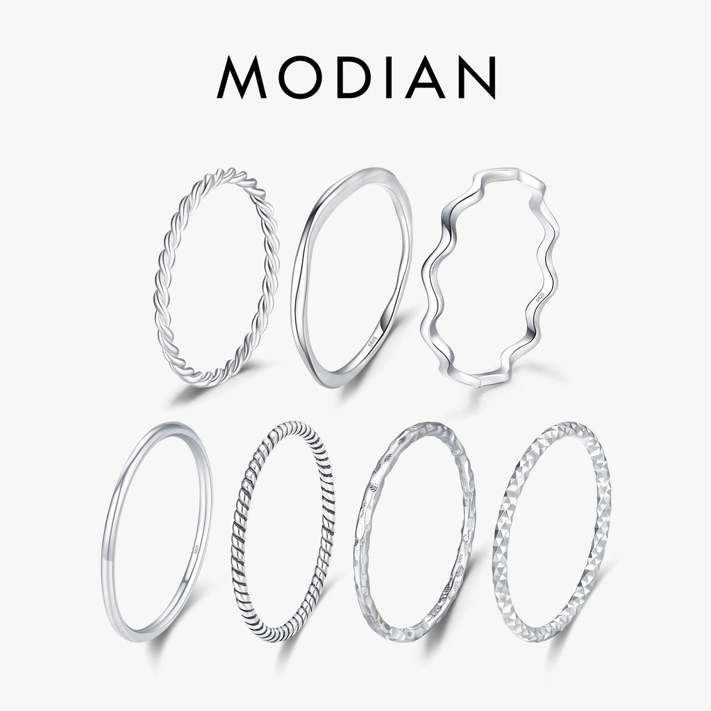 Sterling Silver Simple Stackable Ring Classic Wave Geometric Exquisite Finger Rings For Women Party Jewelry