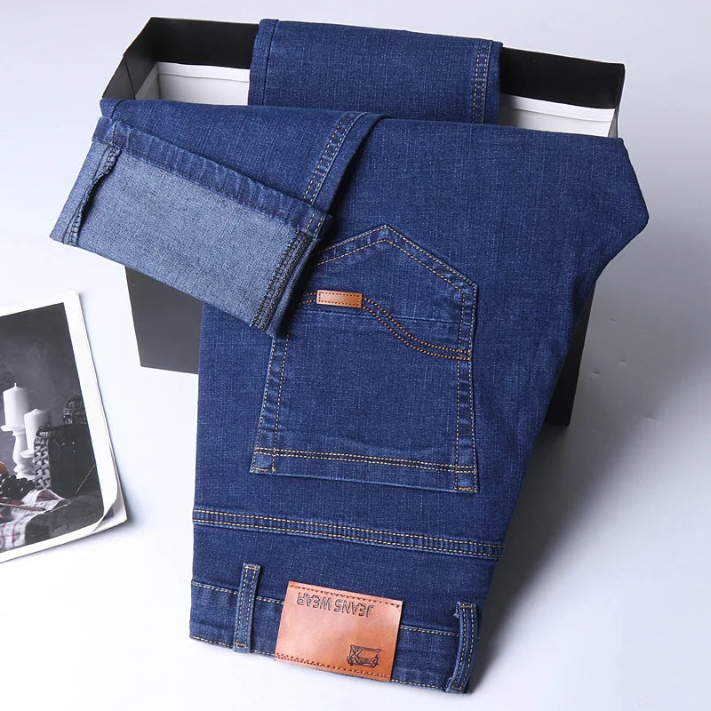Comfortable Soft Business Fashion Straight Casual Denim Trousers Male Brand Clothing Light Luxury Stretch Slim Fit Pants