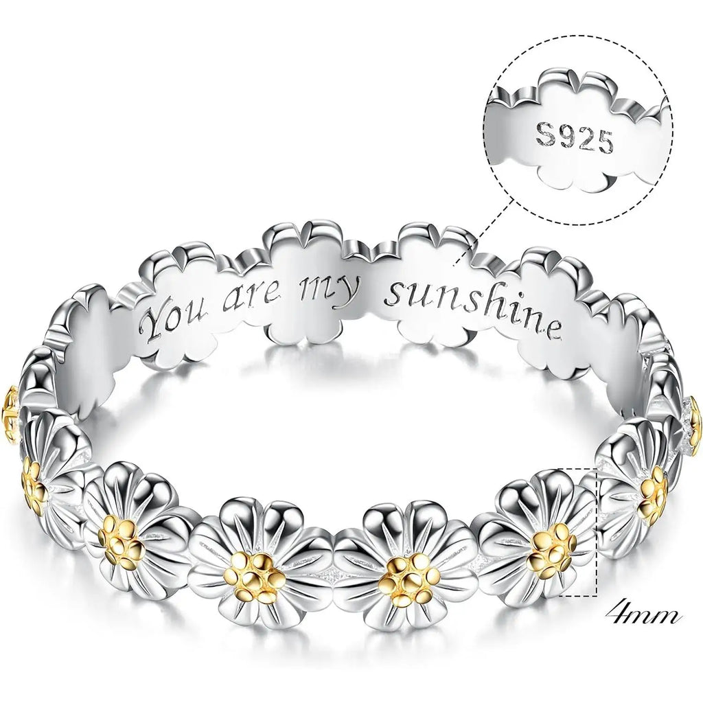 Daisy Ring S925 Solid Sterling Silver Stylish Ring Flower Rings Jewelry Statement Dainty Wedding Band