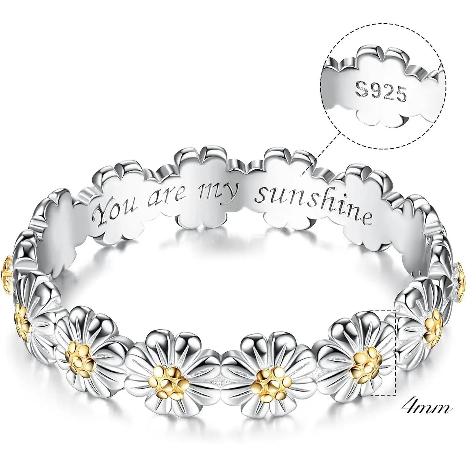 Daisy Ring S925 Solid Sterling Silver Stylish Ring Flower Rings Jewelry Statement Dainty Wedding Band