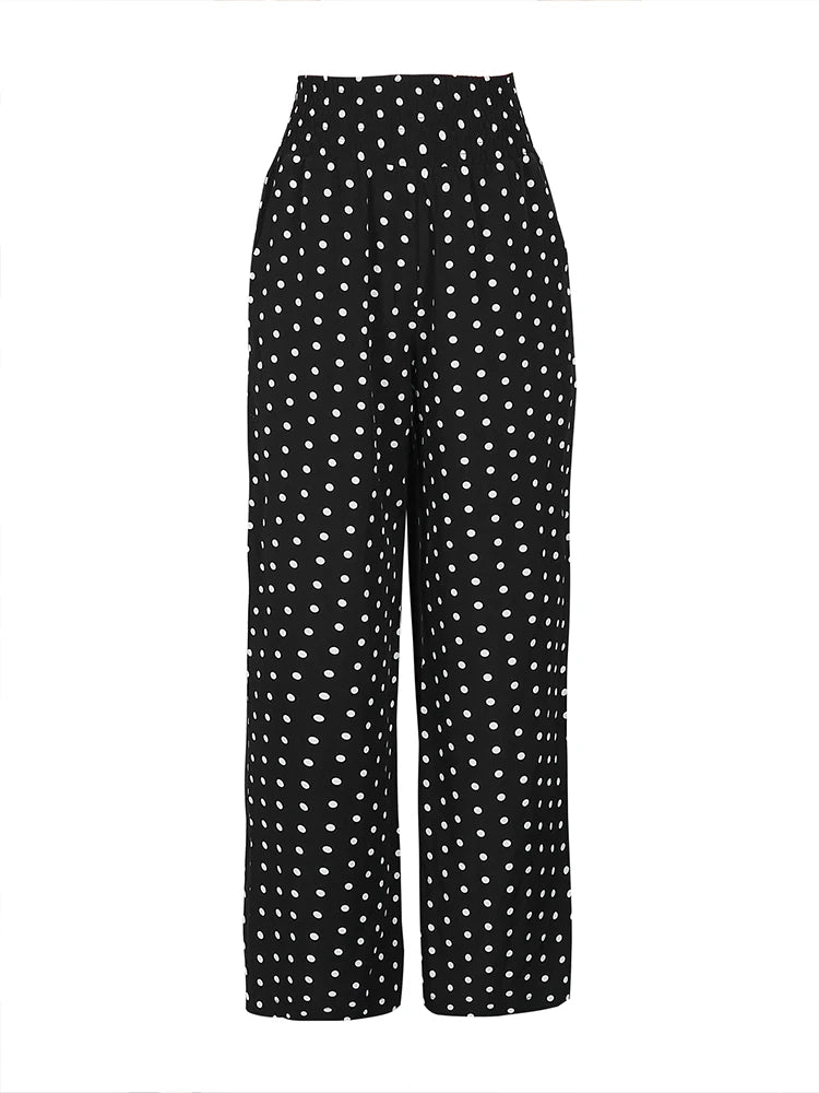Women's Polka Dot Elastic Waist Pants Loose Casual Round Round Straight Pants All Season Best Choice