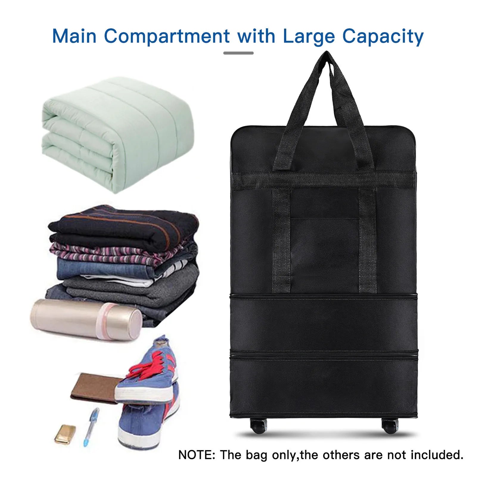 Suitcase on Wheels for Women Men Expandable Foldable Trolley Luggage Versatile Black Suitcase for Weekend Trip Overnight Bag