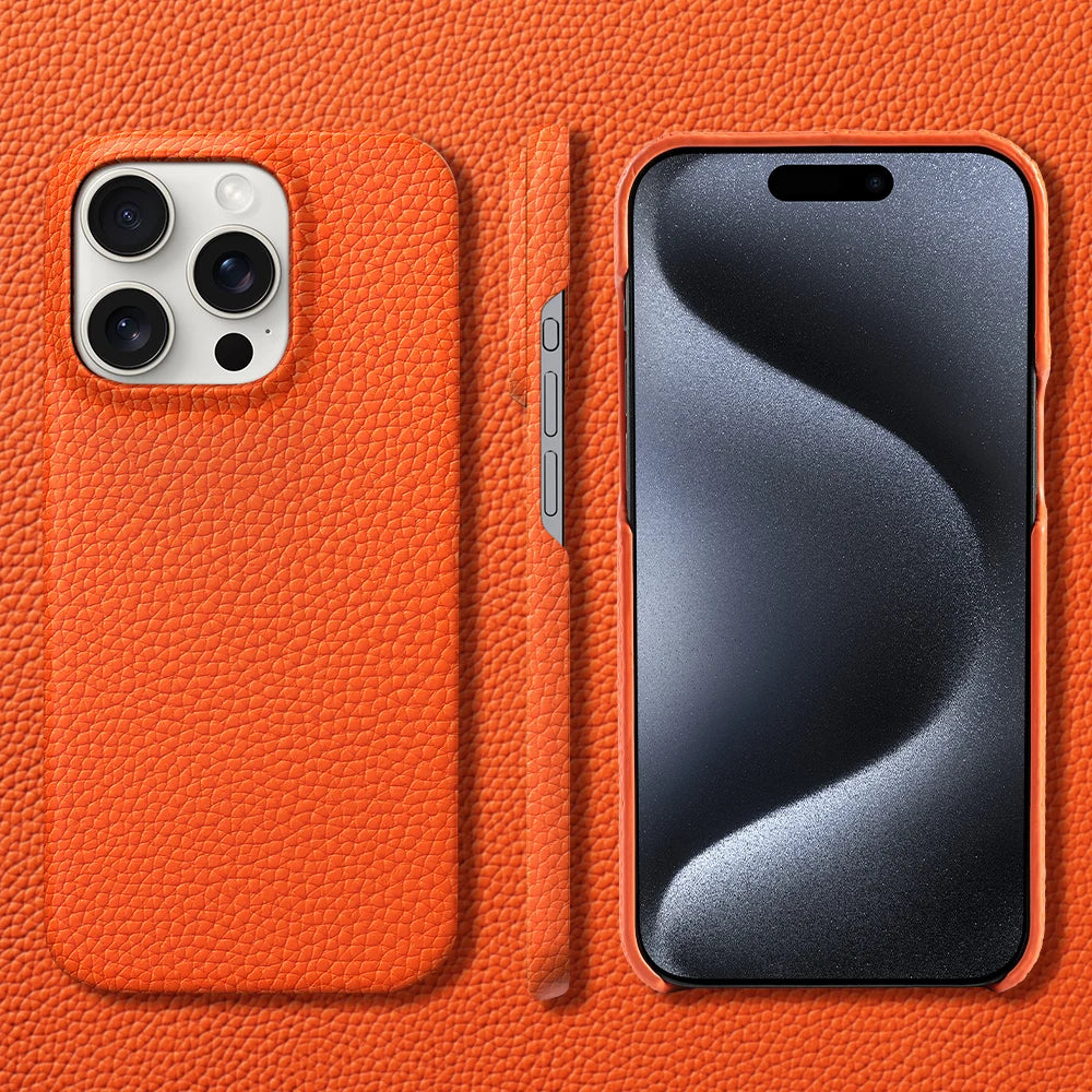 For Magsafe Case for iPhone 15 16 Pro Max Promax 16Pro Natural Cowhide Lychee Leather Magnetic Protector Luxury Phone Back Cover