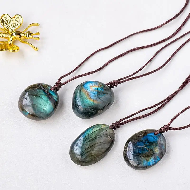 Natural Labradorite Necklace Irregular Random Shape Unique Natural Pendant Jewelry DIY Gift